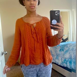 Burnt orang long sleeve blouse top